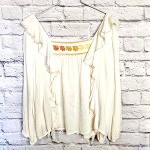 ROCKS & INDIGO Ivory Embroidered Square Neck Boho Bohemian Peasant TOP Sz.XL